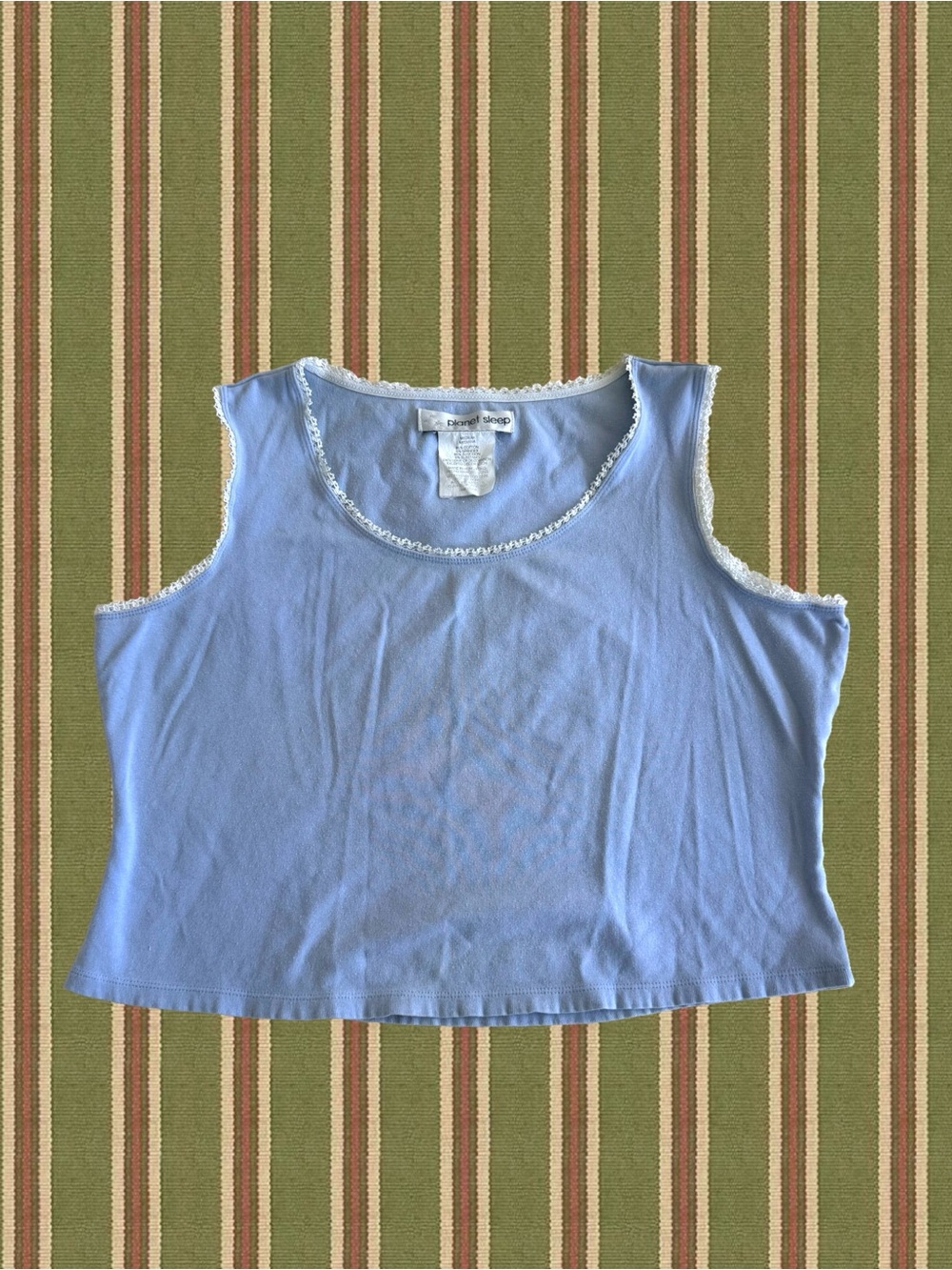 Light Blue Lace-Trim Cropped Tank Top - Women's